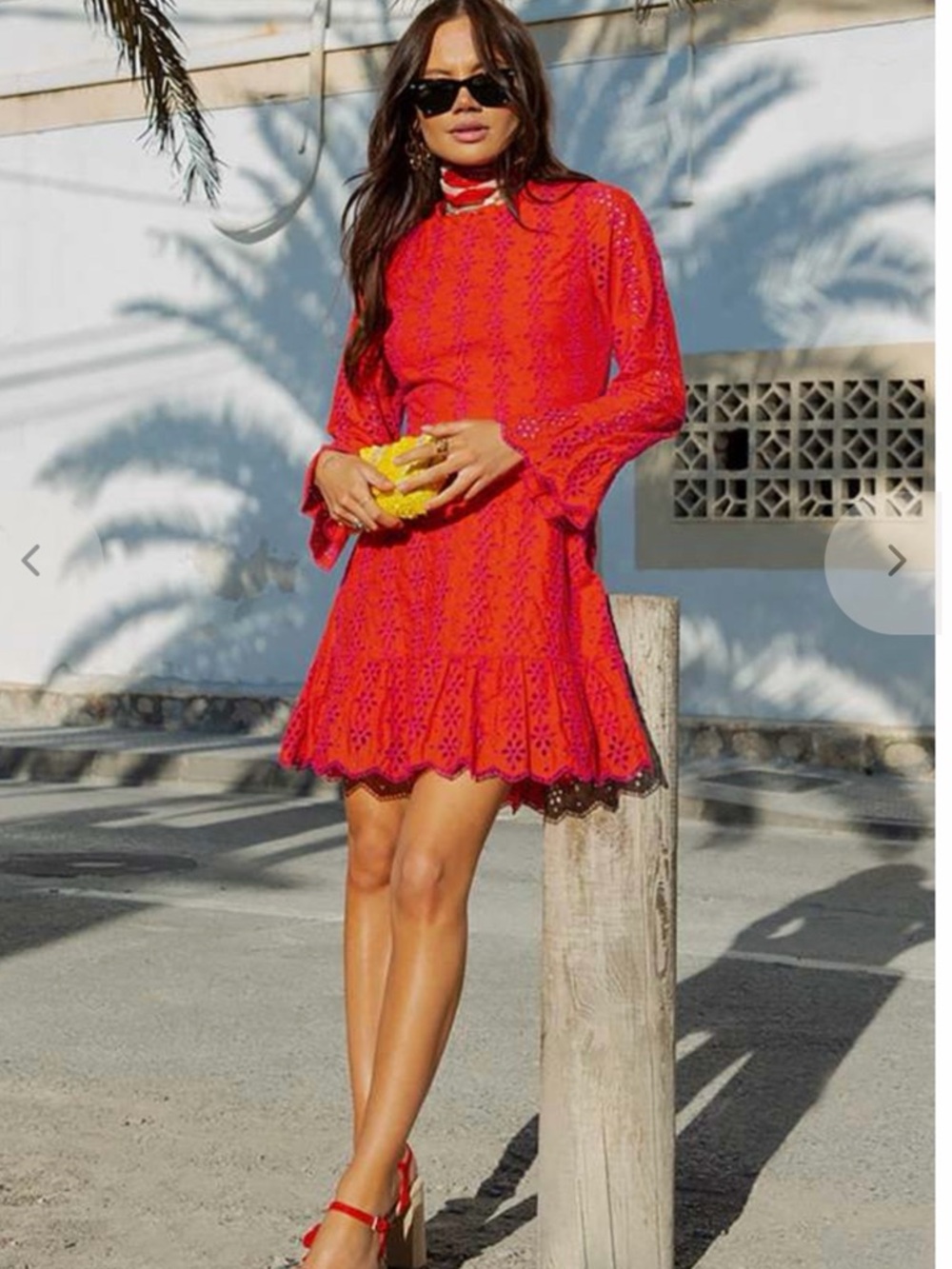 Never Fully Dressed Red Eyelet Long-Sleeve Mini Dress